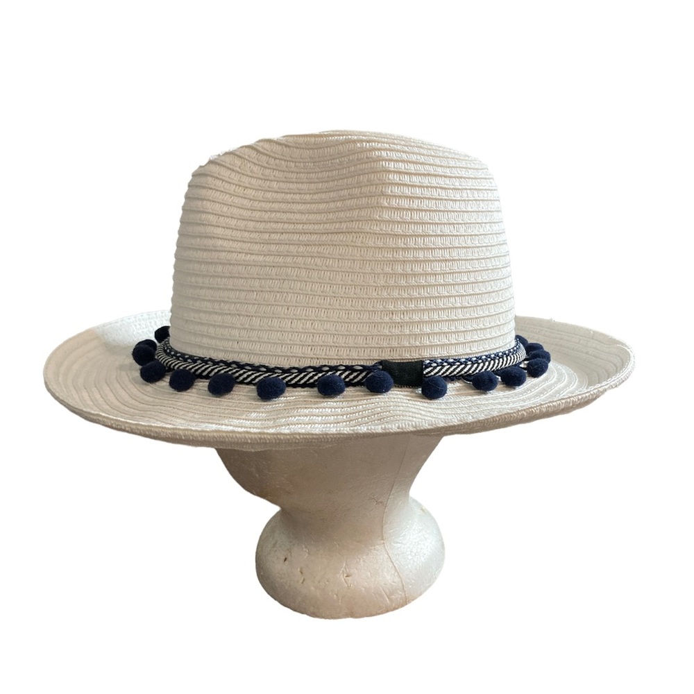 Indigo Soul Sun Hat Beachy Bohemian Nautical Neutral White Navy Pom Pom’s OS NWT